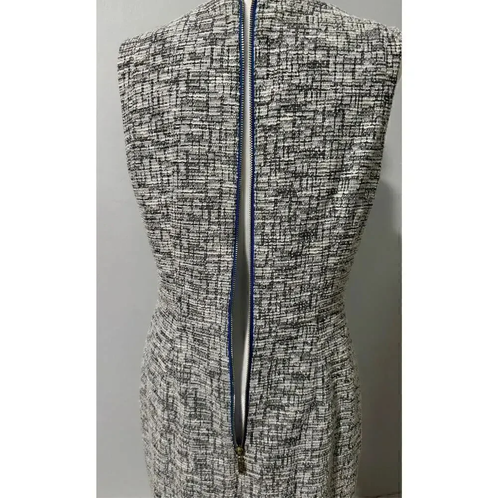 Eliza J tweed sheath sleeveless ruffle front